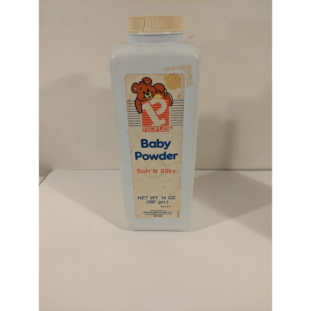 Vintage 1980’s Peoples Brand Baby Powder Bottle Talc DISCONTINUED Used 14oz